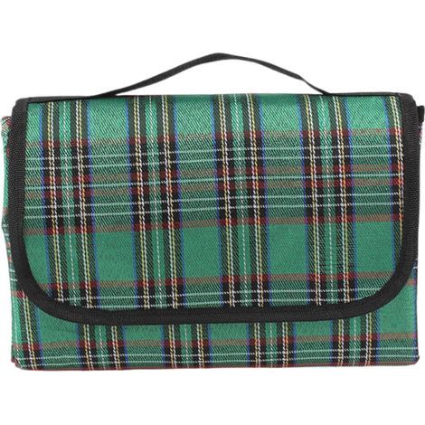 Einteilige Picknickdecke, wasserdicht und warm – 80 x 150 cm. Ideal für Picknicks, Wanderungen, Camping und Strandaktivitäten. Grün kariert. (1/5)