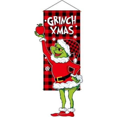 Décorations murales de Noël, bannières, décorations de fête, accessoires, décors, fond imprimé de dessin animé créatif, motif Grinch, 11040cm (1 pièce) (1/5)