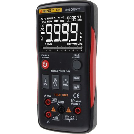 Multimetro digitale True RMS a 9999 conteggi, alta precisione, misura tensione AC/DC, corrente, resistenza, capacità, frequenza, temperatura
