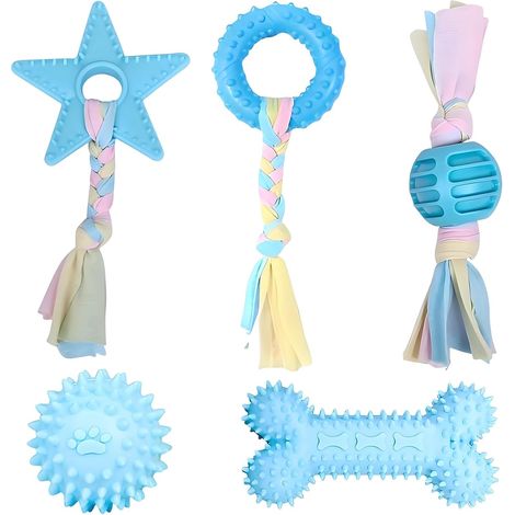 5pcs Jouets à Mâcher pour Chiots, Jouet Interactif Chien, Jouet de Dentition pour Chien avec Cordes, Soulage Efficacement Douleur L'inconfort Causés Gencives Enflées (Bleu) (1/5)