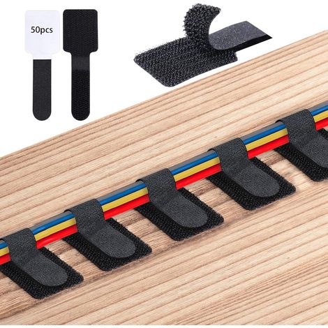 Lot de 50 Serre-câbles, Adhésif Nylon, Réutilisable, Noir, Bureau Maison École (1/5)