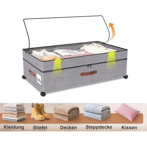 Contenitore sottolletto con ruote — Scatola portaoggetti mobile con coperchio (65 L) — Ideale per scarpe, abbigliamento e coperte — grigio