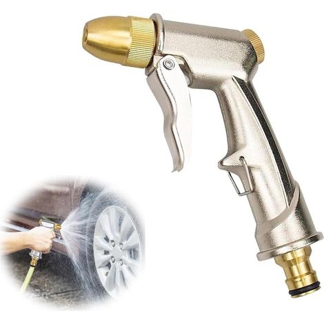 Douchette de jardin 100 % métal - Débit d'eau réglable - Haute pression - Pistolet pulvérisateur de jardin avec différents types de jet pour arrosage du jardin, lavage de voiture - Plus facile (1/5)