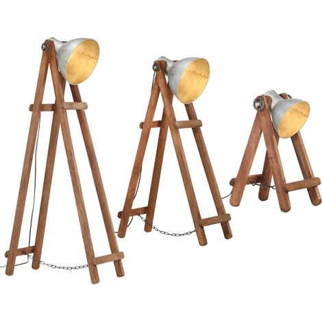 Maison Exclusive - Lampadaires 3 pcs Argenté E27 Bois de manguier massif (1/5)