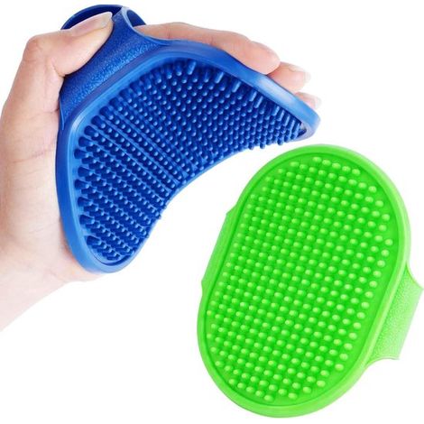 Set di 2 spazzole per cani, spazzole per animali domestici in silicone morbido di alta qualità con manici regolabili, per uso bagnato e asciutto, spazzola per shampoo delicato (1/4)