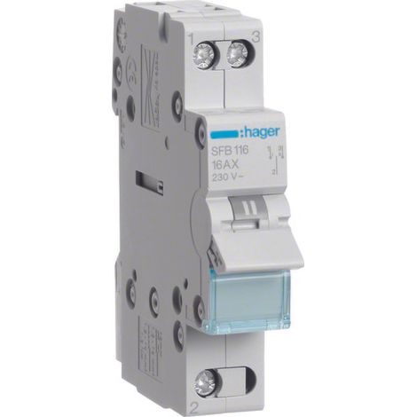 Interruptor de instalación I-0-II 1P 16A con posición central OFF, punto común desde abajo