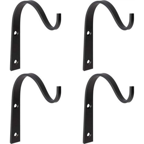 Lot de 4 crochets muraux en fer forgé, parfaits pour suspendre lanternes, supports à plantes et fixer des clôtures métalliques. 7,6 cm (noir) (1/4)