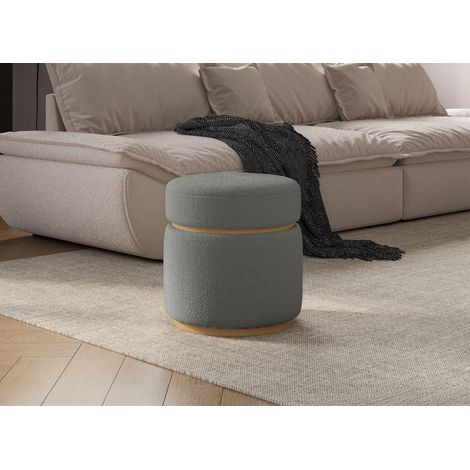 Pouf design en tissu effet peau de mouton gris et bois clair DIVA (1/3)