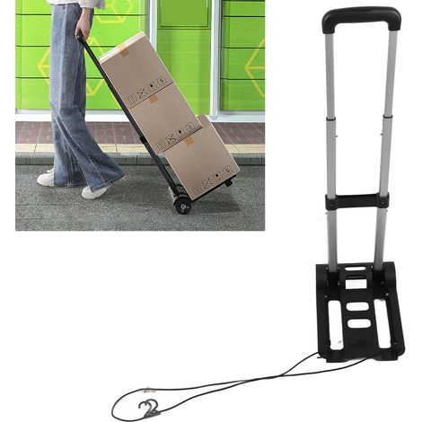 Petit chariot de voyage pliable 2 roues avec crochet et corde élastique ajustable - Iron 1643g noir léger portable shopping déplacement bureau scolaire 1 unité