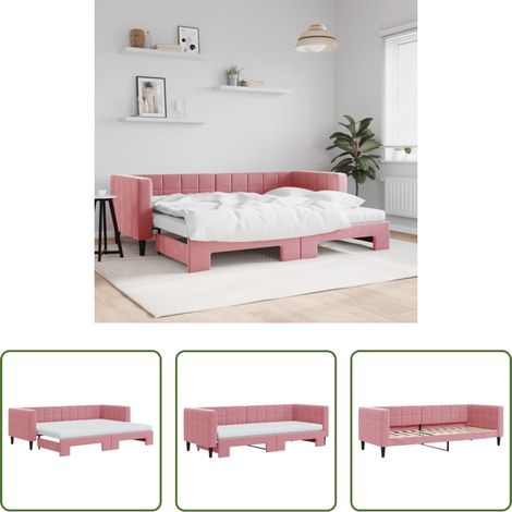 vidaXL Canapé - Lit de jour avec lit gigogne et matelas rose 80x200 cm velours (1/5)