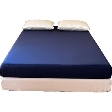 Drap Housse 180x200 Coton Bonnet 30 cm Matelas Épais Confort, Respirabilité, Entretien Facile – Bleu Marine (1/5)
