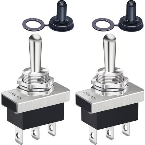 Passender 2-teiliger 12V-Momentan-25A-SPDT-Wippschalter (EIN) -AUS- (EIN) 3-polig 3-Positionen mit wasserdichter Schutzkappe für Autos KN3D-123