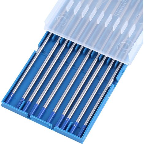 Électrodes de soudage tungstène lanthanée, baguettes pointe bleue, 2,4x175mm, lot pour usage professionnel. (1/5)