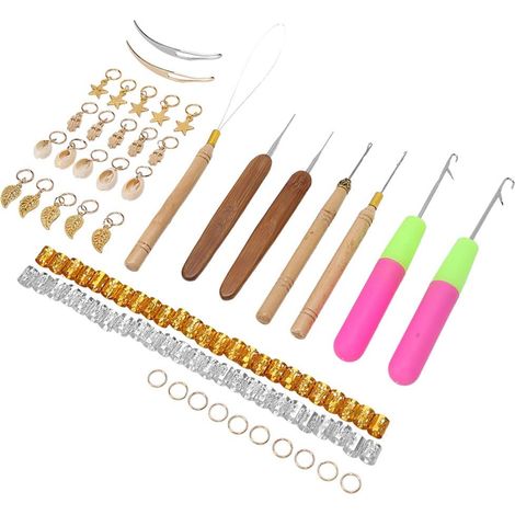 89 Pièces Anneaux de Cheveux en Métal, Anneaux de Tresse pour Dreadlocks avec Crochet, Outils de Cheveux pour Tisser, Resserrer, Réparer, Motif Exquis Tendance pour les Fêtes (1/5)