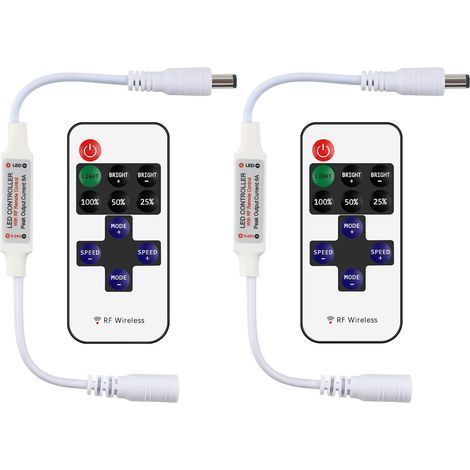 2er-Pack Mini-Funkfernbedienungen mit 11 Tasten und DC-Anschluss für einfarbige LED-Streifen 3528/5050. (1/5)