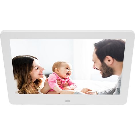 Cadre photo numérique mural 10 pouces avec télécommande, résolution 1920 x 1080 HD, idéal pour la publicité vidéo, blanc, prise européenne 110-240 V. (1/5)