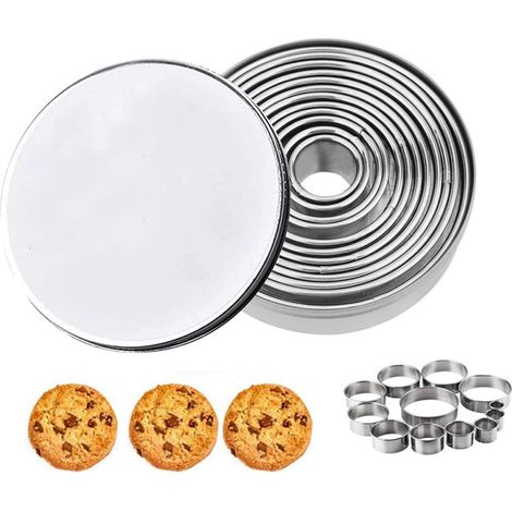 Lot de 12 emporte pièces ronds en acier inoxydable pour biscuits, anneaux à pâtisserie ronds en pâte à sucre avec boîte ronde