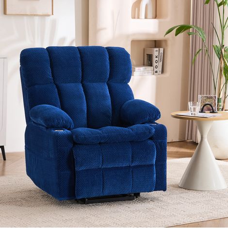 Sillón relax eléctrico elevable con dos motores, masaje, calor y reposapiés extensible azul (1/5)