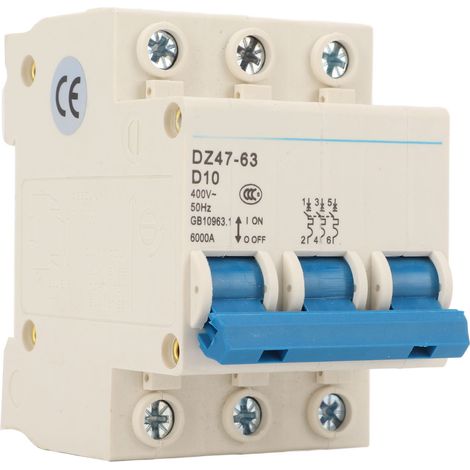 Disjoncteur miniature 3P 10A DZ47-63, boîtier ignifugé 400V pour bâtiment de bureaux, protection automatique des circuits (1/5)