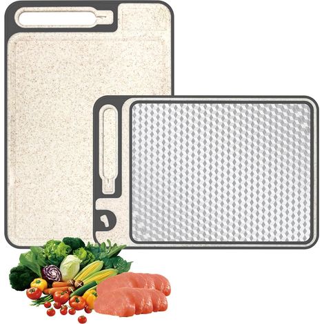 Planche à Découper de Cuisine 2-en-1 Double Face 37 x 25 cm, Planche a Decouper Inox 304 avec Zone de Râpe et D'aiguisage Intégrées pour Viande, Fruits et Légumes (1/5)