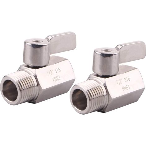 Stainless Steel Ball Valve Mini Valve Female Thread x Male Thread 2 Pieces (1/2) (1/5)