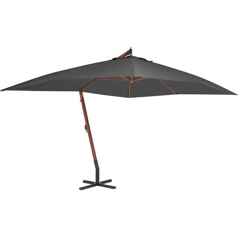 Parasol Déporté de Jardin Suspendu en Bois et Bambou Anthracite 400 x 300 x 285 cm - PANGIVO (1/5)