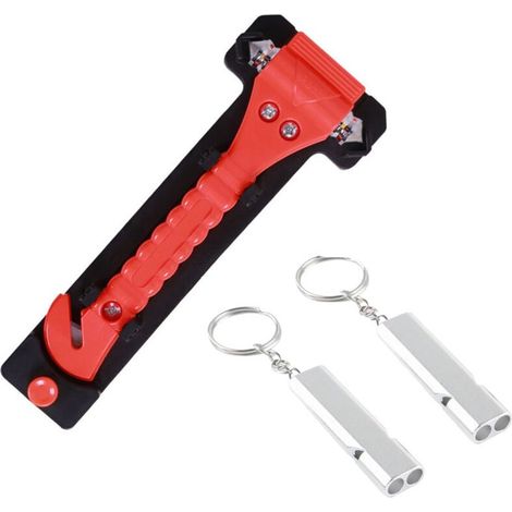 2 en 1 Marteaux de Secours pour Voiture, Marteau Brise Vitre Voiture, Coupe Ceinture Brise Vitre Kit d'urgence Automobile avec 2 Sifflet Arbitre (1/4)