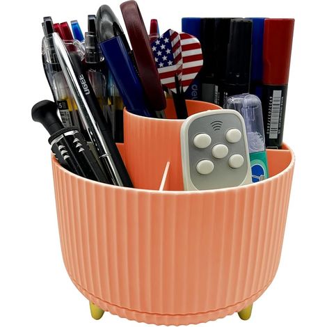 Organiseur de bureau rotatif à 360°, double usage pour stylos, pinceaux de maquillage, fournitures de bureau et ustensiles de cuisine, organiseur multi-compartiments pour coiffeuse, salle de (1/5)