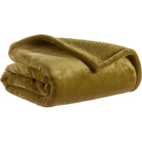 Plaid Doux Effet Peau de Mouton Couverture Canapé Microfibre Romarin 130 x 160 cm - PANGIVO (1/2)