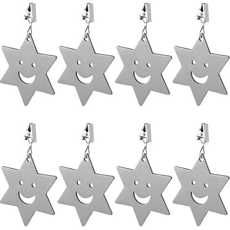 Juego de 8 pesas de acero inoxidable Alnicov con clips para manteles, ideales para cenas familiares y decoración de picnics al aire libre (estrellas). (1/5)