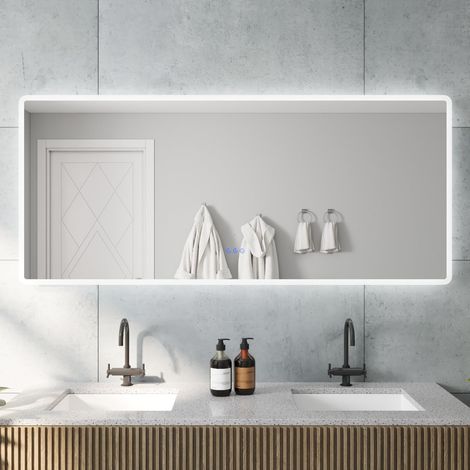 Badspiegel mit Beleuchtung 160x70 cm Badezimmerspiegel Lichtspiegel LED Wandspiegel Energiesparend. Touch-Schalter Dimmbar Kaltweiß 6400K Warmweiß 3000K Spiegelheizung IP44 CE (1/5)