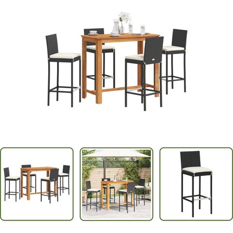 Tabouret de bar - Ensemble de bar de jardin 5 pcs noir bois massif acacia rotin (1/5)