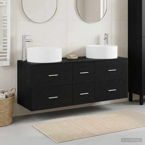 vidaXL Bathroom Furniture Set 3 pcs Black 49.5 x 44.5 x 65.5 cm (1/5)