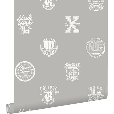 papier peint emblèmes scolaires taupe - ESTAhome (1/5)