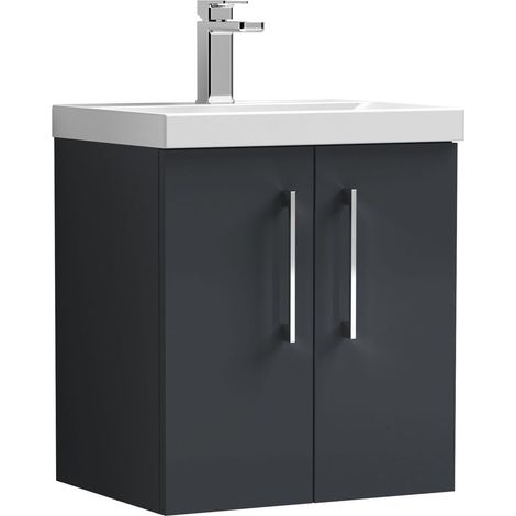 Balterley Contemporary Bathroom 2 Soft Close Door & Thin-Edge Wall Hung Vanity Unit Basin, Dark Grey, 500mm