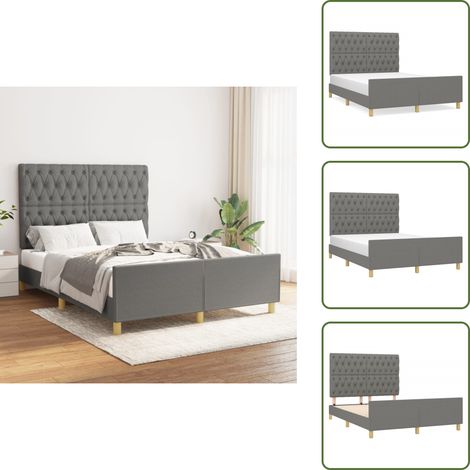 Cama con cabecero - vidaXL Estructura de cama sin colchón tela gris oscuro 140x200 cm - Cama de tela