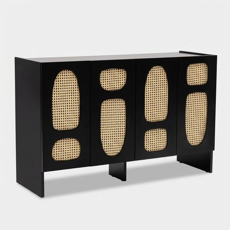 Moderne Anrichte aus melaminbeschichtetem Spanholz mit Rattan-Einsätzen Simona