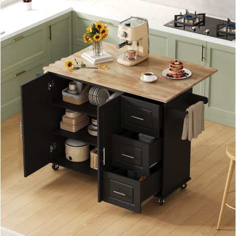 Desserte de cuisine pliante à roulettes noir MDF OKMYHOME (1/5)