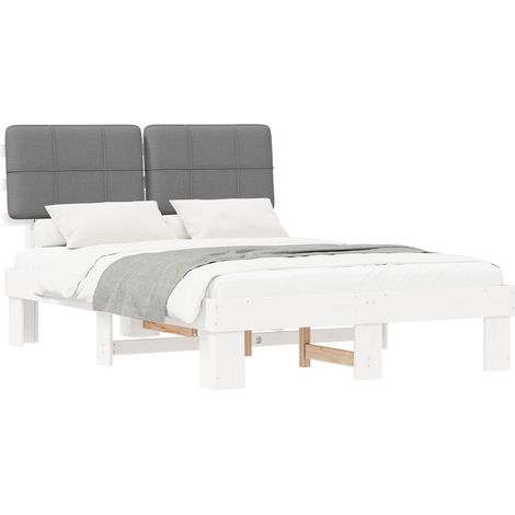 Estructura de Cama con Cabecera Tapizada Blanco y Gris claro vidaXL (1/5)