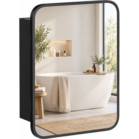 HOMCOM Bathroom Medicine Mirror Cabinet, Bathroom Wall Cabinet, Black (1/5)