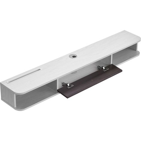 Support TV mural flottant 55", meuble moderne avec rangement et passe-câbles, console en panneaux de particules pour lecteur DVD et console de jeux, blanc (1/5)