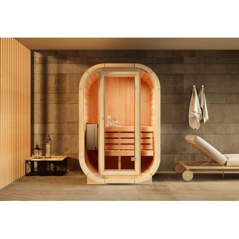 FinnTherm Innensauna Ellipso S Innensauna 1 Sitzbänke aus Holz, Saunakabine mit 42 mm Wandstärke, Dampfsauna mit Montagematerial (1/4)