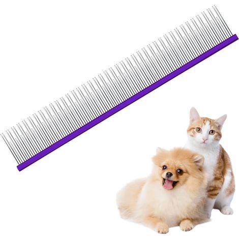 Peigne d’Animaux de Toilettage Acier Inoxydable, Brosse Double Dent Antistatique de 22 cm pour Chien Chat, Démêloir Anti-Peluche pour Chats, pour Éliminer Poils Morts, Brosser Sans Douleur (1/5)