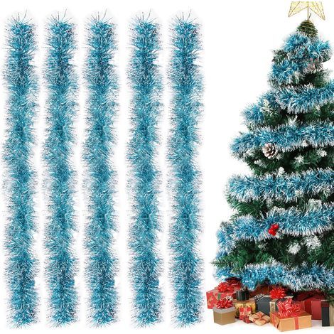 Christmas Tinsel Garlands, Light Blue, Set of 5 Christmas Garlands, Metallic Tinsel Garlands, Christmas Tree Garland (1/4)