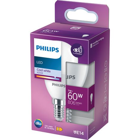 LAMPADA A LED 'SFERA' NATUR.4000K 7 W=60W E14 - 806 lm- 4 pezzi  - PHILIPS
