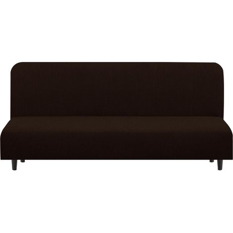 Housse Canapé - Sans Accoudoirs - Pour Lit Convertible 3 Places - Extensible 360° - Polyester - Marron Foncé - 150 à 190 cm (1/5)