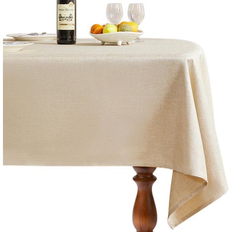Tischdecke Leinen 140x180 cm Beige Rechteckig Knitterarm & Pflegeleicht