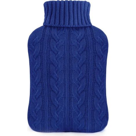 Bouillotte avec housse - Housse en tricot doux premium - Grande bouillotte 2L, bleu marine (1/4)