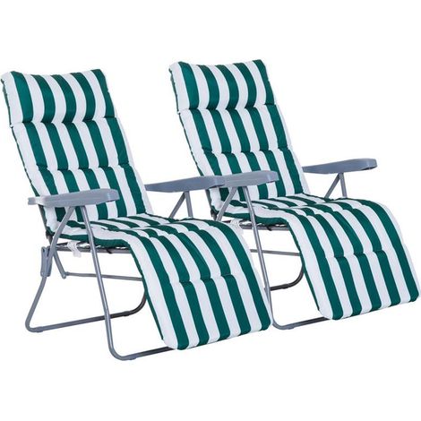 SEDIA SDRAIO DA SPIAGGIA 2 PEZZI PIEGHEVOLE E RECLINABILE VERDE E BIANCO (1/5)