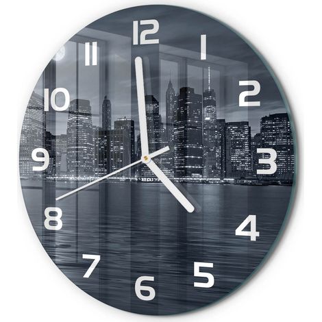 Horloge Murale Ronde Pratique et Décorative Verre Trempé Silencieuse New York la nuit fi 30 cm (1/5)